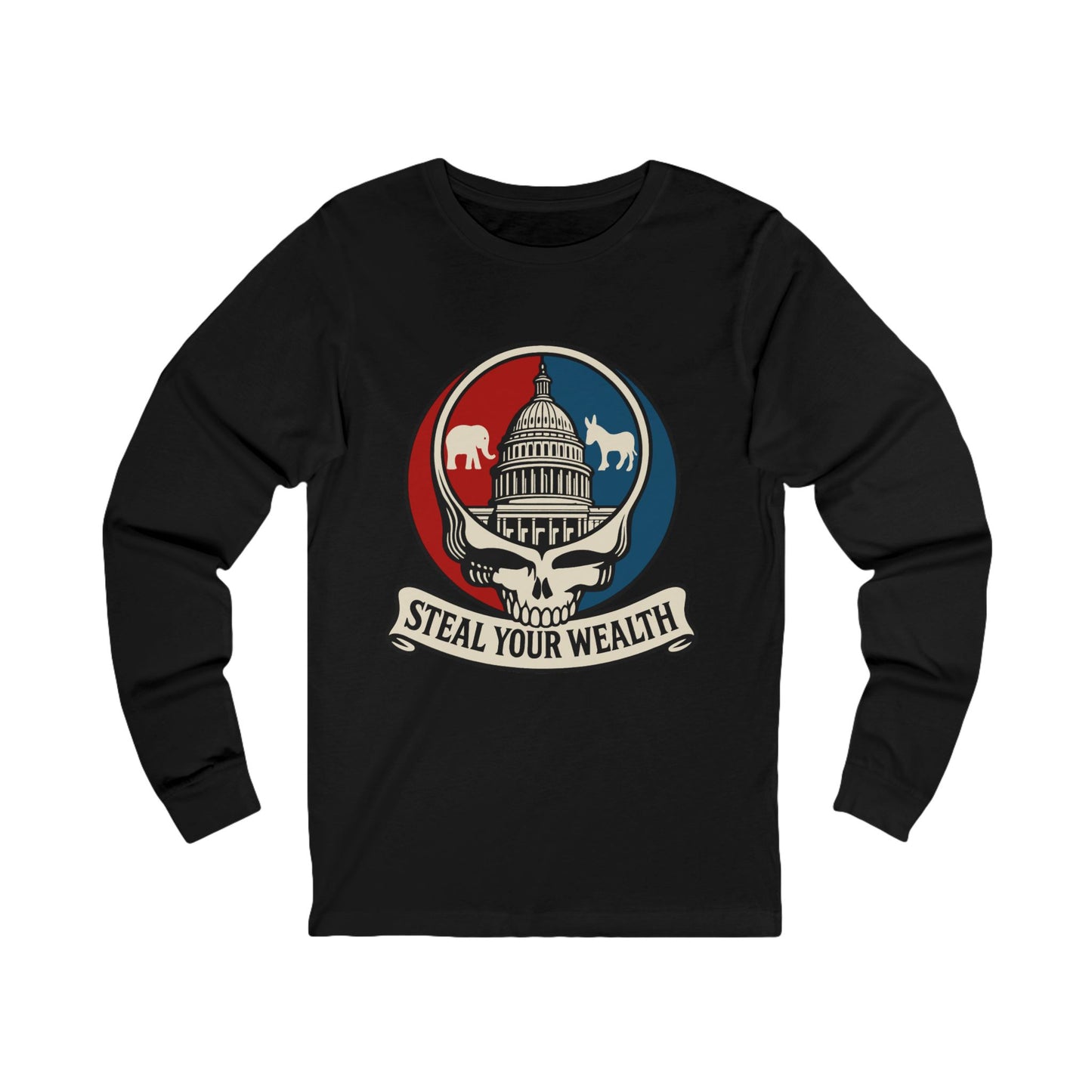 Unisex Jersey Long Sleeve Uncle Scam: Steal Your Wealth Tee
