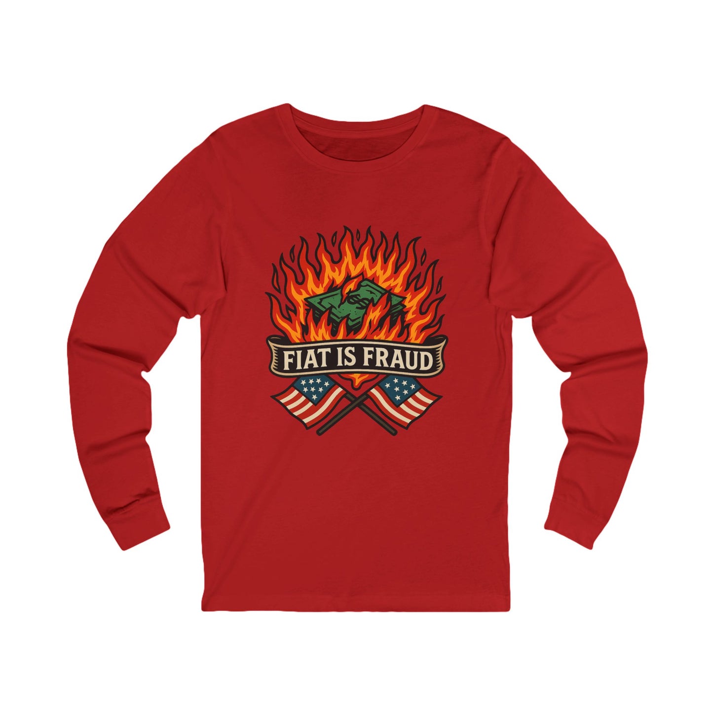 Unisex Jersey Long Sleeve Burning Currency: Fiat Truth Tee