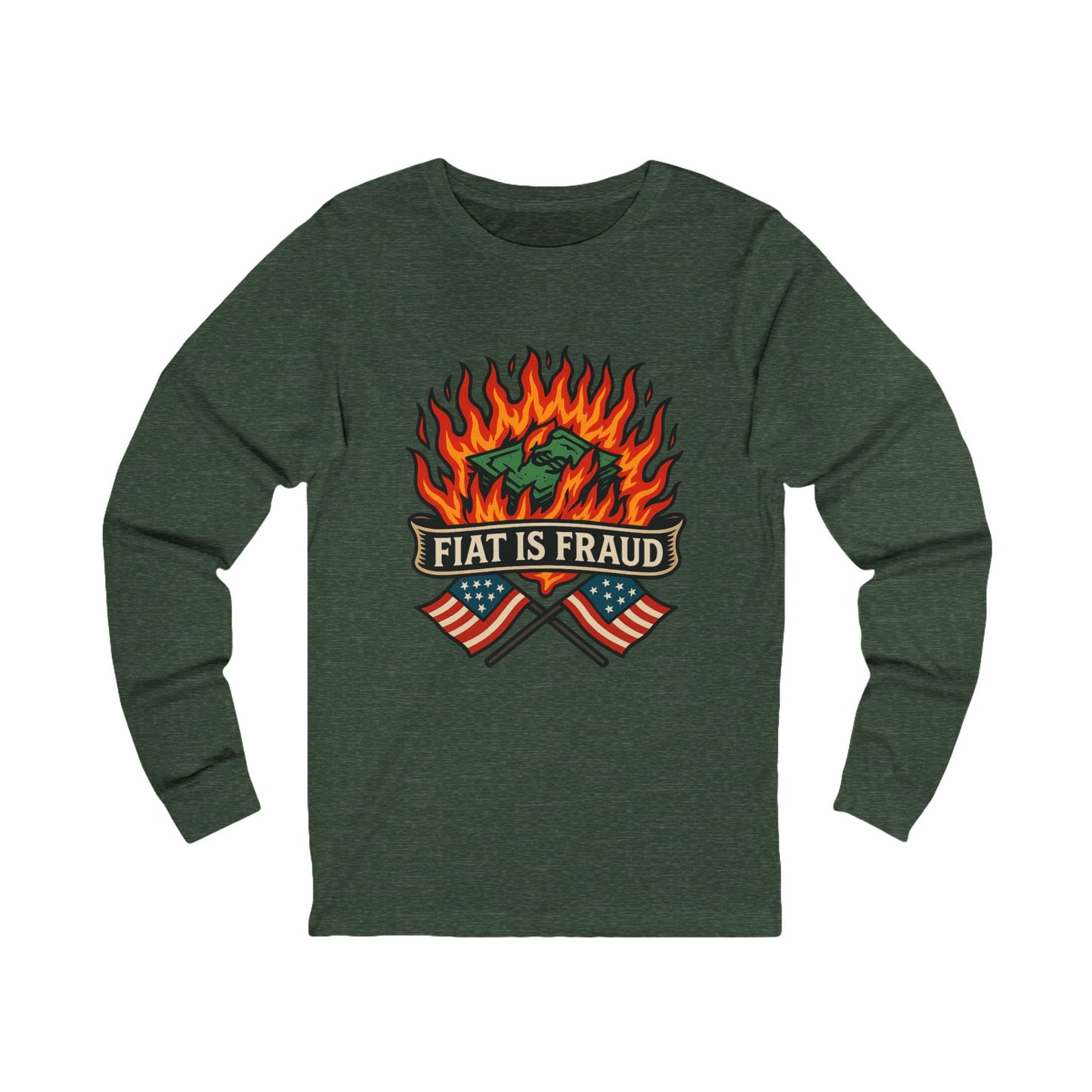Unisex Jersey Long Sleeve Burning Currency: Fiat Truth Tee
