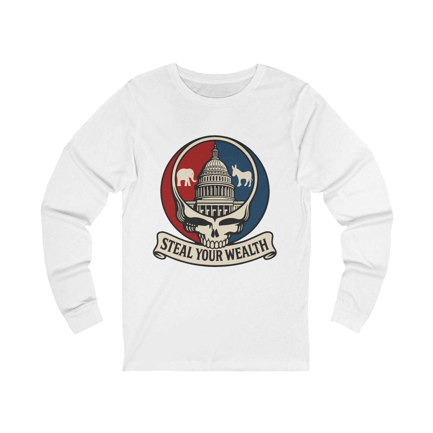 Unisex Jersey Long Sleeve Uncle Scam: Steal Your Wealth Tee